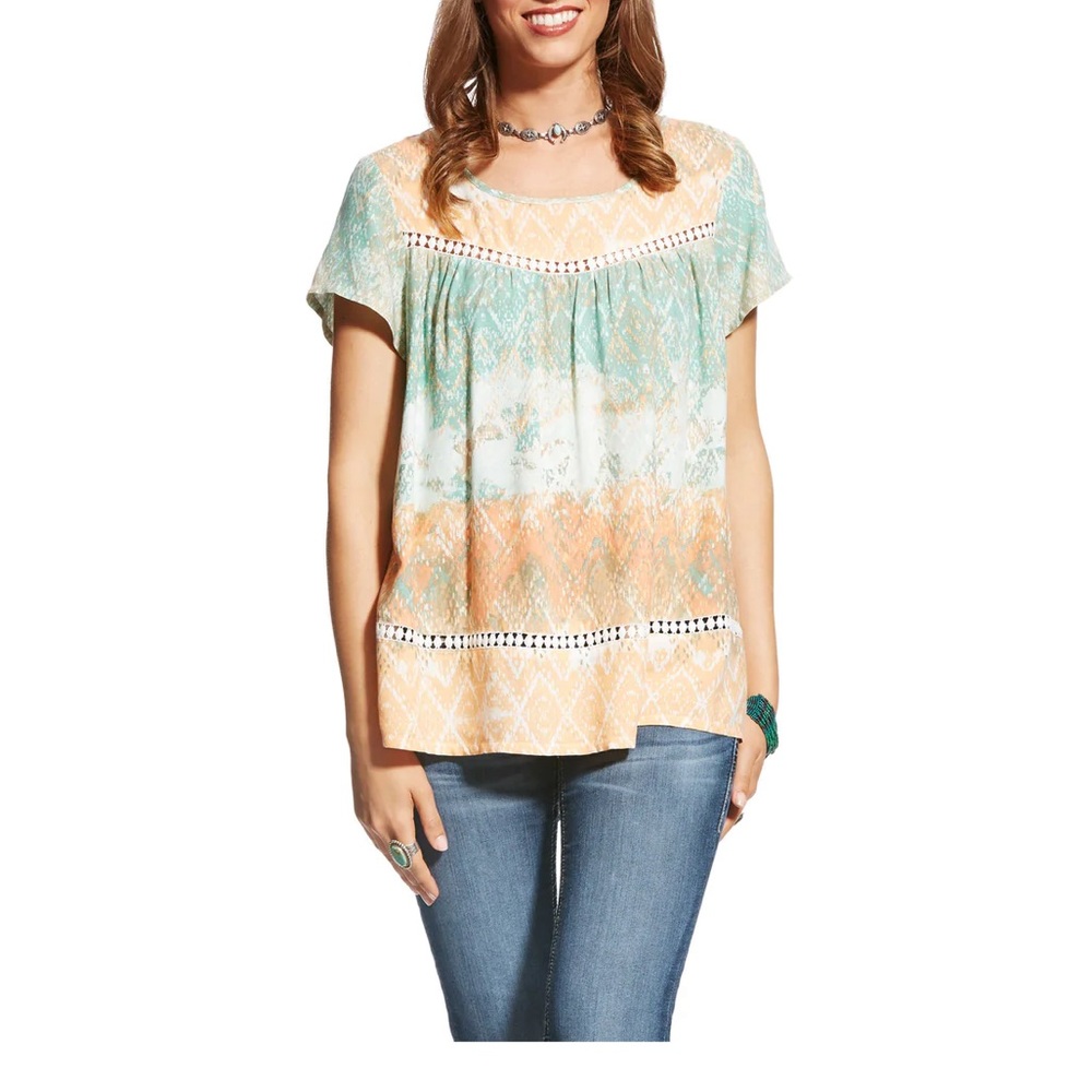 Ariat Nikki Top Orange Green Boho Western Size Medium NWT